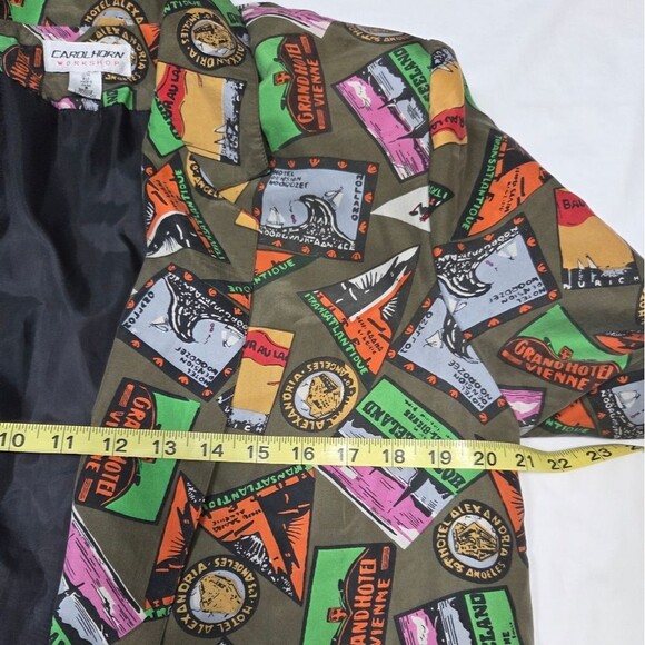 Vintage 90s Carol Horn Workshop Silk Travel Print Blazer 8 - Picture 6 of 10